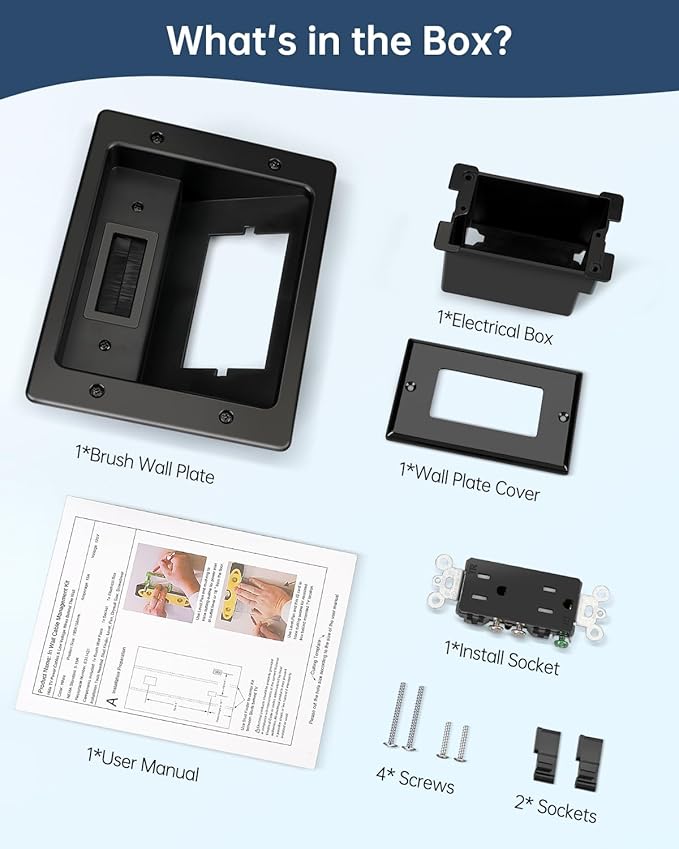 ELECPOW in Wall Cable Management Kit, Hide TV Power Cables & Low Voltage Wires Behind The Wall, Recessed Outlet for Wall Mounting TV-Black