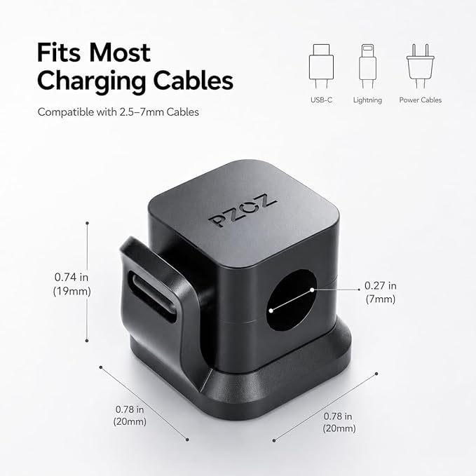PZOZ 6 Pack Cable Organizer Clips, Adhesive Cord Holder for Desk, Secure Cable Management Clips for USB-C, Lightning & Charging Cables, Wire Organizer for Home Office Car (Black)