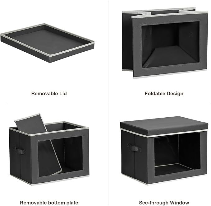 Homsorout Stackable Storage Bins with Lids - Large Storage Box with Lids, Foldable Closet Boxes for Organizing, Wardrobe Clothes Organizer with Window, Cubes Bins for Living Room, 6 Pack, Dark Grey