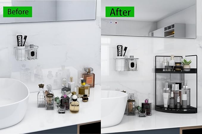 2-Tier Bathroom Counter Organizer, Vanity Counter Corner Shelf, Skincare, Black