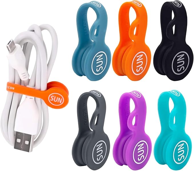 SUNFICON 18 Pack Magnetic Cable Clips Cable Organizers Earbuds Cords Winder Bookmark Clips Whiteboard Noticeboard Fridge Magnets USB Cable Manager Keeper Wrap Ties Straps