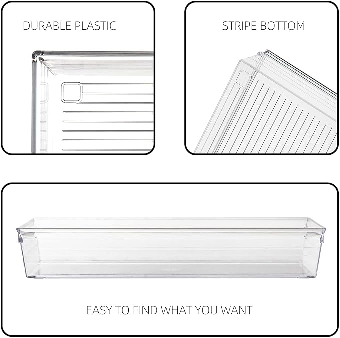 Clear Plastic Drawer Organizer Tray for Vanity Cabinet (9"×6"×2" Set of 4)