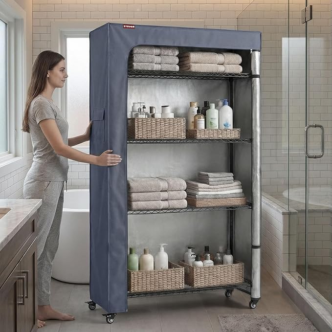 Waterproof Shelving Cover, Fits 48" W x 18" D x 72" H, 600D Heavy Duty Wire Shelf Cover with Two-Way Zipper, Dustproof Rack Cover for Kitchen Pantry & Laundry Room (No Shelves Included)