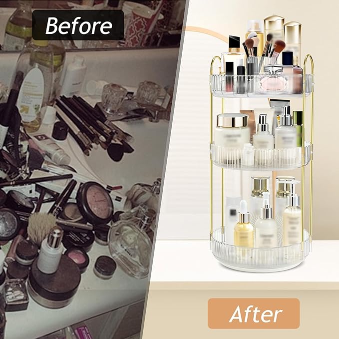 Rotating Makeup Organizer for Vanity, High-Capacity Skincare Perfume Storage