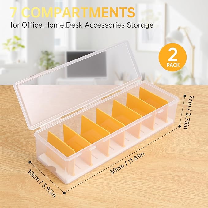 PAVSTINE 2 Pack Clear Cable Organizer Box with Lid, Plastic Charger Cable Cord Storage Organizer, Office Desk Organizers, Multifunctional Accessories Storage for Home Drawer Office, Stackable