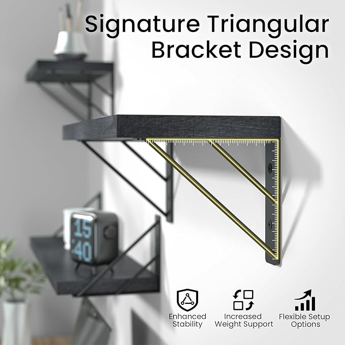 BAYKA Wall Mounted Floating Shelves, Wood Floating Wall Shelf for Books & Decor, Small Space-Saving Display & Organizer(Black,23in,Set of 4)