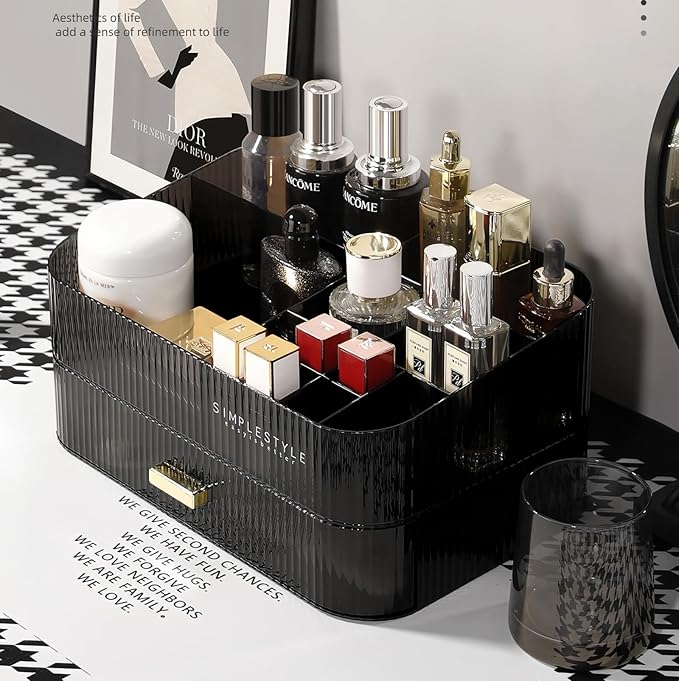 Stackable Cosmetics Organizer Drawers, Nail Care-Black