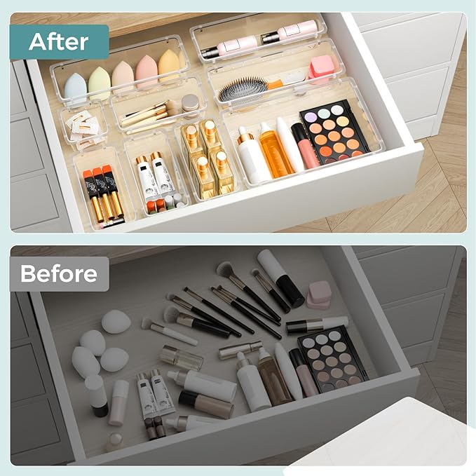 44 PCS Clear Plastic Drawer Organizer Set