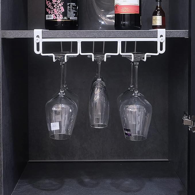 Adjustable Under Cabinet Stemware Holder, White, 3 Rows