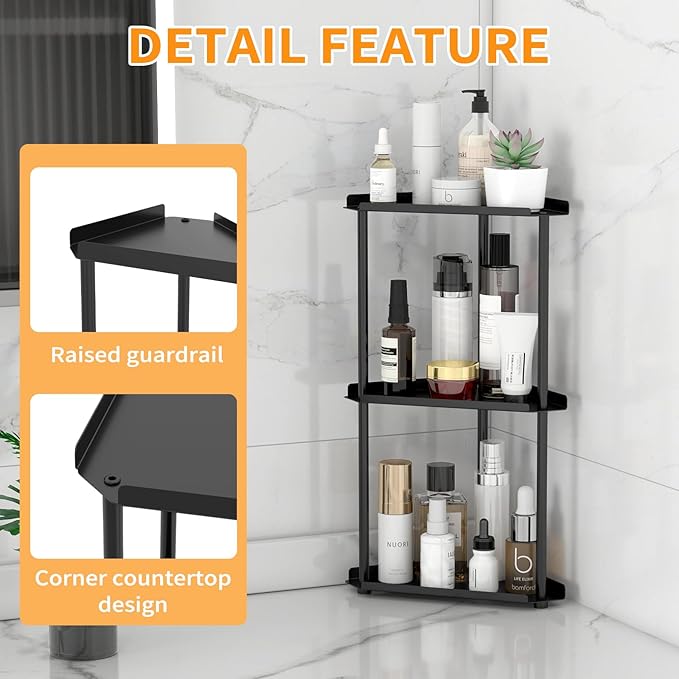 3 Tier Bathroom Counter Organizer, Vanity Organizer Corner Shelf, Black