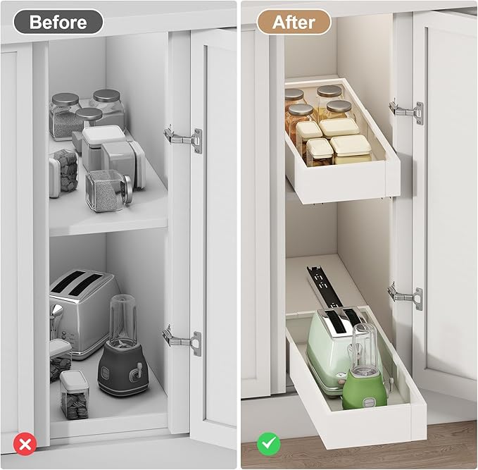 2Pc Pull out Cabinet Organizer, Width (7"-11") and Depth(17"-24"), Expandable