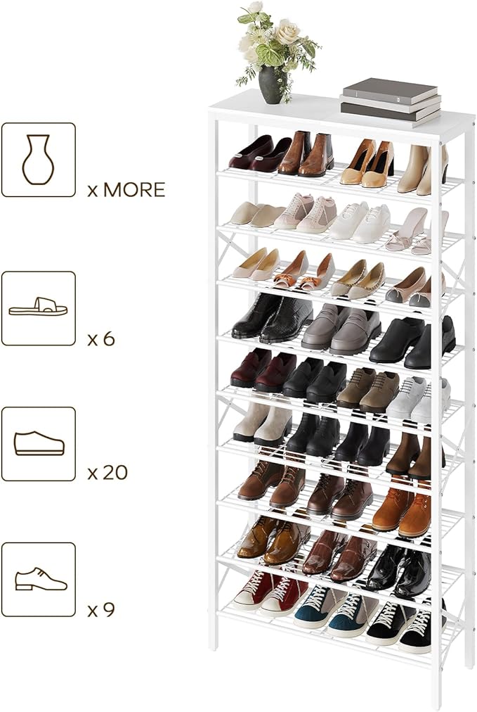 YATINEY 10 Tier Shoe Rack, Large Capacity Shoe Storage Organizer Holds 40 Pairs, Sturdy and Stable, for Entryway, Hallway, Closet, Dorm Room, White SS10WW