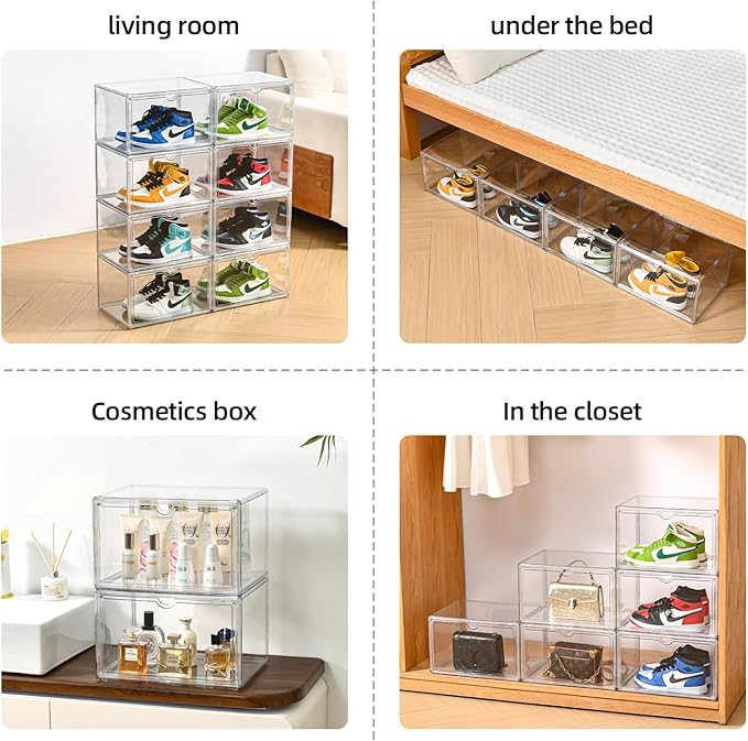 Clear Shoe Organizer,Stackable Shoe Display Case,Shoe Box Storage Bins with Magnetic Door,Fit Shoe Size Up to US 14 (X-Large-1Pack)