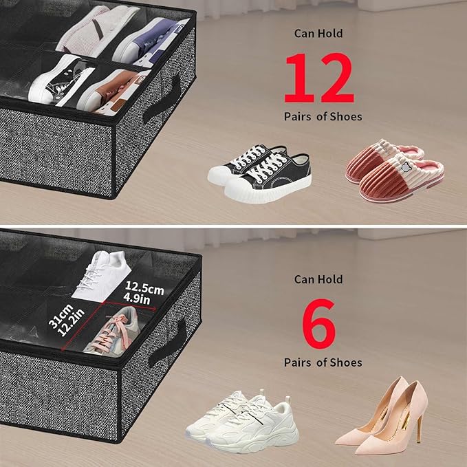 Under Bed Shoe Storage Organizer For Closet, 4 Pack Fit 12x4 Pairs