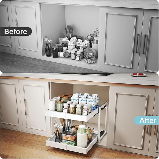 2-Tier Expandable Pull Out Cabinet Organizer, White