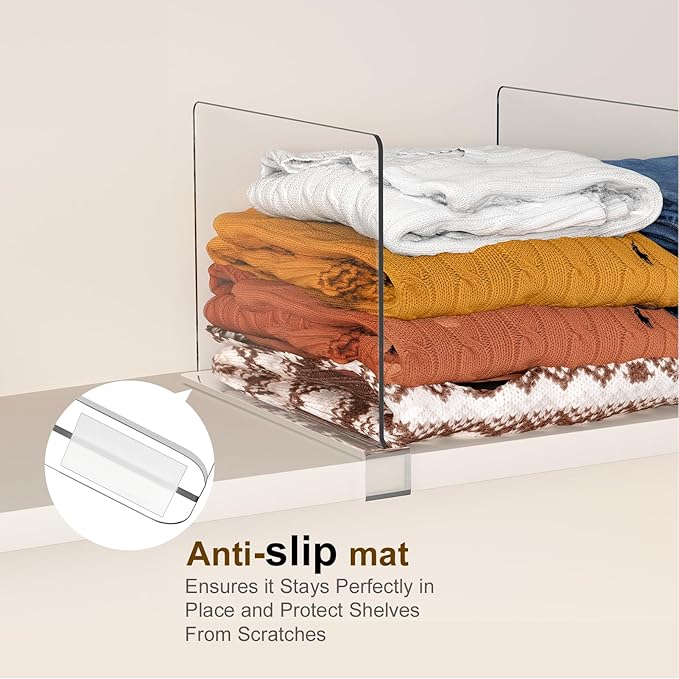 Purse Organizer for Closet Shelf Dividers: 11-inch Tall (Higher Version) Adjustable Clear Acrylic Bag Storage Organizer for Handbags, Sweaters, Towels, Jeans and Shoes on Wood Shelves 8-Pack