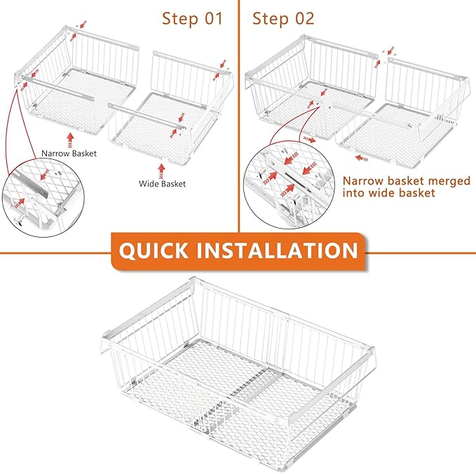 Large Freezer Organizer Bins,Upgraded Bottom Leak-Proof net,2 Pack, Expandable Stackable Chest Freezer Containers with Handle,for Fridge, Deep Freezer, Cabinet, Kitchen, Pantry (White-2Pack)