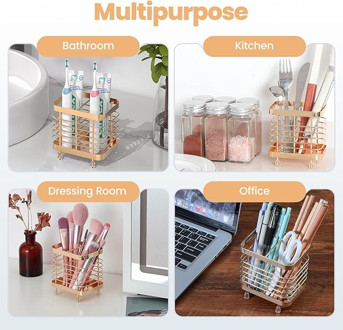 Luxspire Toothbrush Holders for Bathroom, Stainless Steel Electric Toothbrush Holder Wall Mounted, Shower Toothbrush Toothpaste Holder, Bathroom Organizer Essentials, 2 Slots, Rose Gold