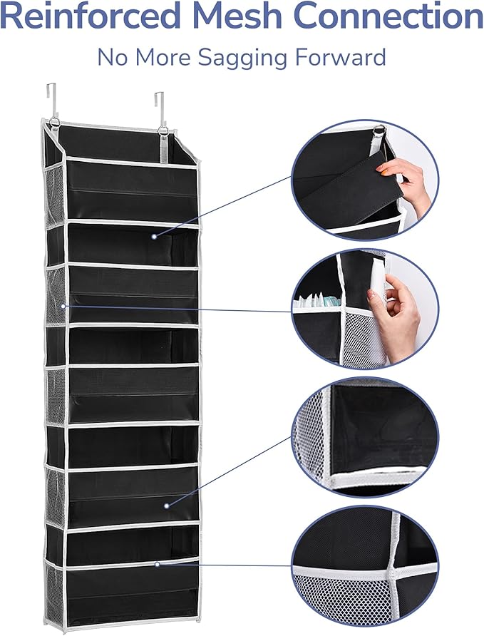 1 Pack Over The Door Organizer, 5 Shelf Door Organizer Hanging & 10 Side Pockets