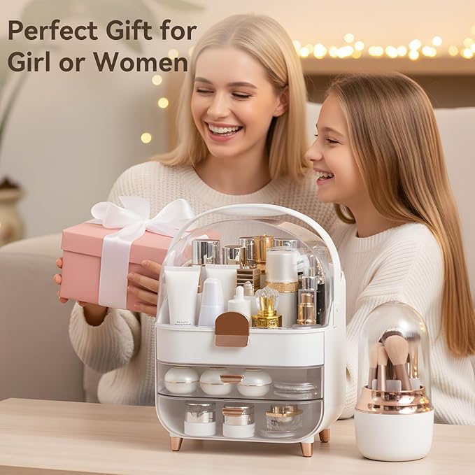 Makeup Organizer Countertop, Skincare Bathroom Counter Organizer, Storage Box Cosmetic Display Cases, Teen Girl Gifts Trendy Stuff Make up Organizers for Vanity, Dresser (Rose Gold)