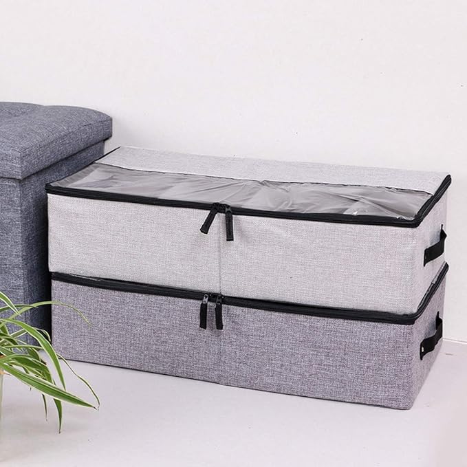 Foldable Under Bed Clothes Organizer with Lid, Gray