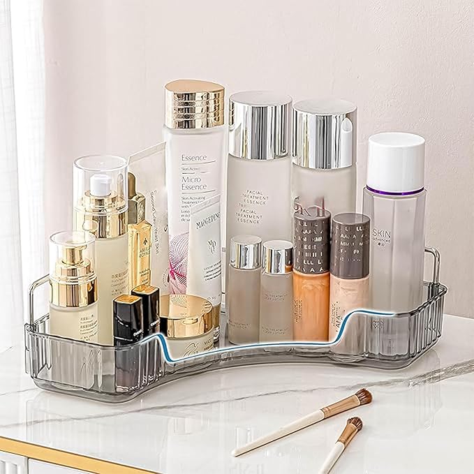 INVSSENE Corner Bathroom Countertop Organizer, Vanity Organizer Trays for Counter, Makeup Organizers, Perfume Tray, Skincare Shelf Storage Gifts for Women Girl Student (Smoky Gray 1 Tier)