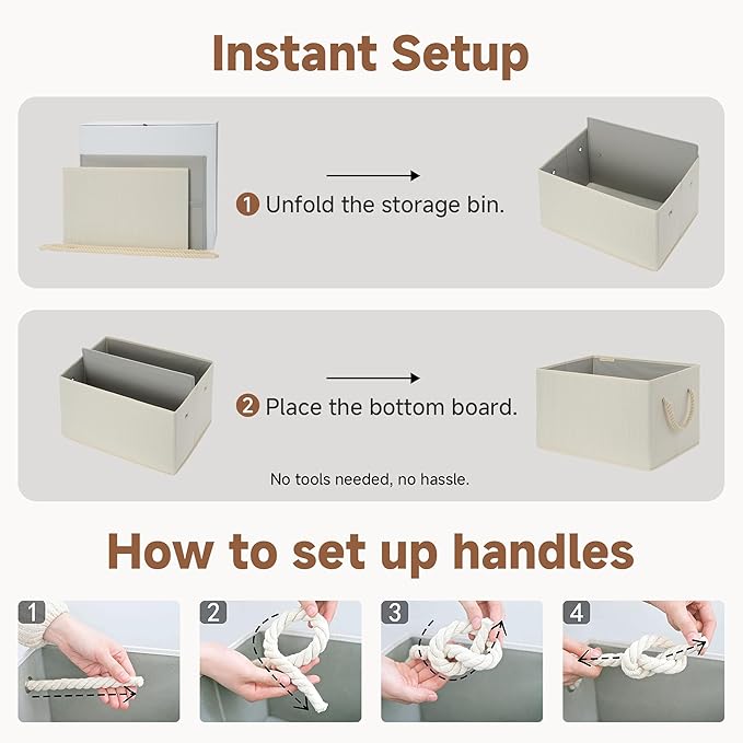 StorageWorks Collapsible Storage Bins, Closet Organizer Bins for Clothes, Fabric Shelf Baskets and Storage, Beige, White & Ivory, 3-Pack, Extra Large