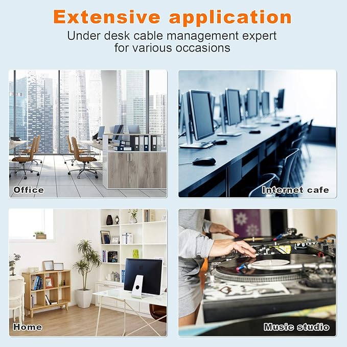 Under Desk Cable Management- 1 Pack Cord Organizer. Metal Wire Cable Management Tray for Office, Studio and Home. Super Sturdy Under Table Cable Management - Black Cable Organizer