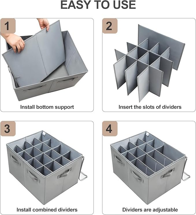 TOPIA HOME Shoe Organizer for Closet, Foldable Shoe Box with Adjustable Dividers and Clear Cover, Space Saving Shoe Storage Organizer Cabinet with Reinforced Handles, Fits 16 Pairs, Gray, TP09G