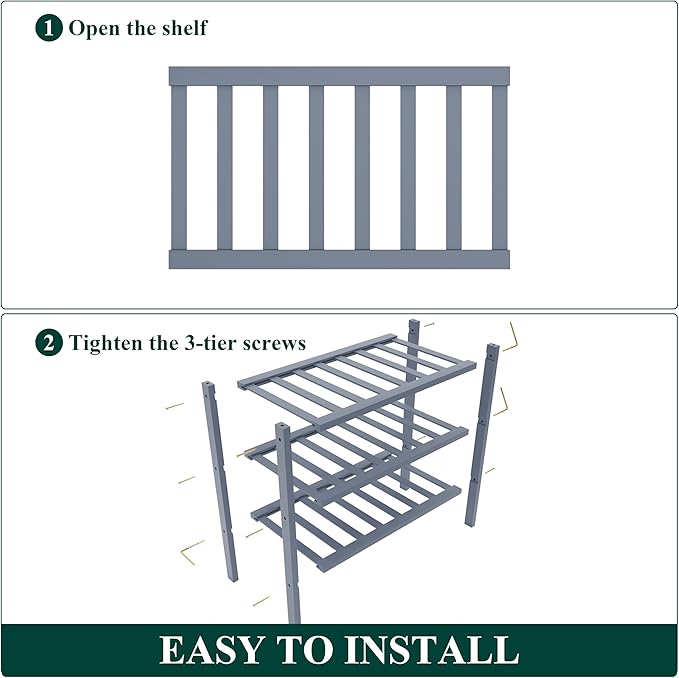 Smiry Bamboo Shoe Rack for Closet, 3 Tier Small Wooden Shoe Organizer, Stackable Wood Shoe Storage Shelf for Entryway, 14 Vertical Slats, One-piece Heavy-Duty Legs, 17.32"x11.02"x18.31", Grey