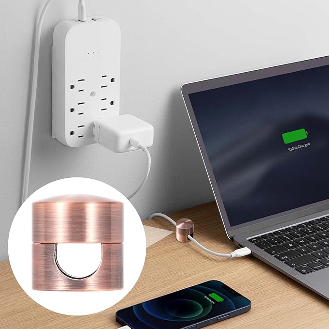 SmallCat 3 Sets Charger Holders for Cords, Adjustable Cable Anchor Holders, Adhesive Metal Cord Clips, Cable Management Wire Organizers for Desk, Office, Nightstand - Black, Red Bronze, White