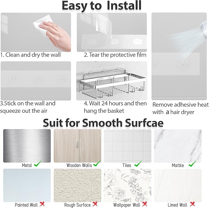 10 Pack Shower Caddy Organizer Rack Shelf for Inside Shower, Silver