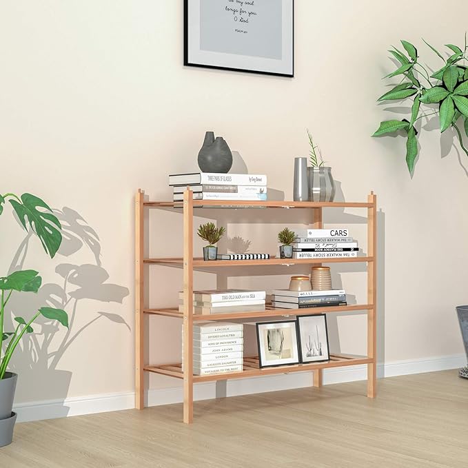 Dranixly Shoe Rack, 2-Tier Bamboo Stackable Shelf Storage Organizer, Stand for Closet, Entryway, Hallway, Bathroom and Living Room(Natural)