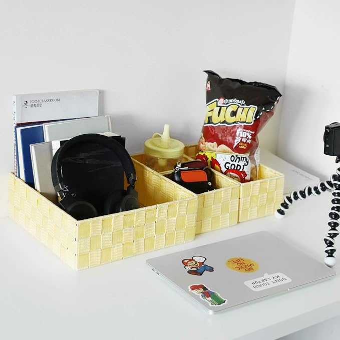 Woven Storage Baskets for Organizing, Yellow