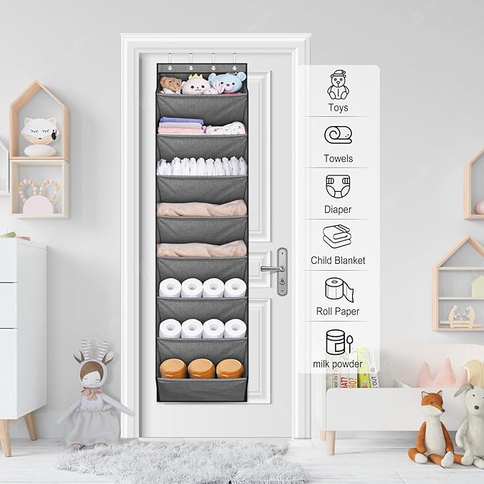 SLEEPING LAMB Over The Door Shoe Organizer for Closet with Large Deep Pockets, Narrow Shoe Rack for Door Hanging Boots Storage, Grey