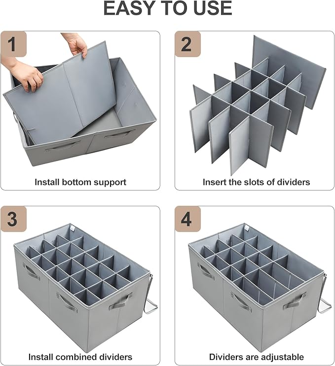 TOPIA HOME Shoe Organizer for Closet 2 Pack, Foldable Shoe Box with Adjustable Dividers and Clear Cover, Space Saving Shoe Storage Organizer Cabinet with Reinforced Handles, Fits 40 Pairs, Gray, TP11G