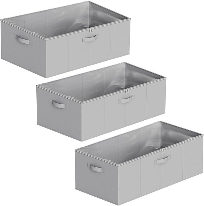 3 Pack 10" High Under Bed Storage Containers, Gray