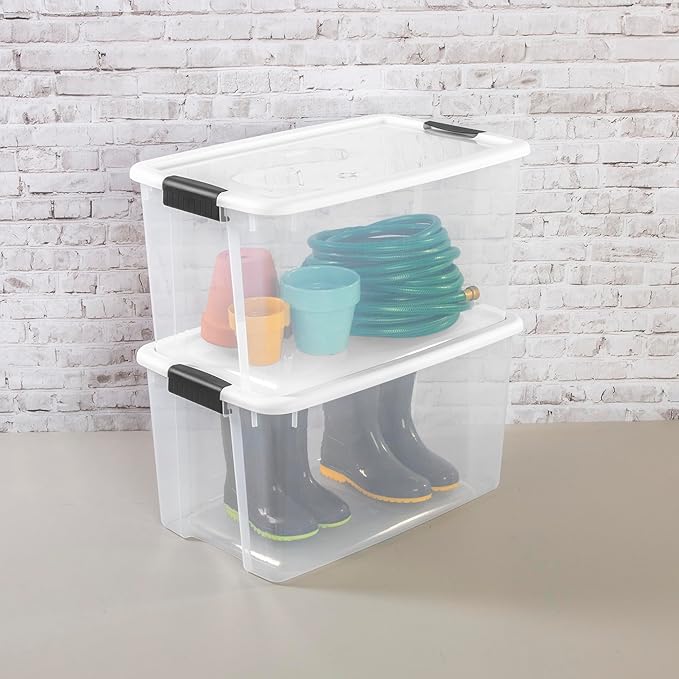 Sterilite 12-Pack Ultra Latching Box, Storage Bins with Lids, Clear Plastic, 70 Quart - Heavy-Duty Organizing Containers for Closet, Bathroom, and Office