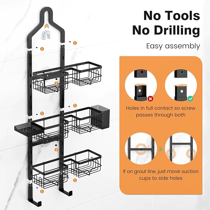Shower Caddy Hanging Organizer, 3 Tier Adjustable Bathroom Shelves