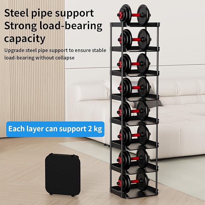 8 Tier Vertical Narrow Shoe Rack, Stackable Tall Skinny Shoerack, Compact Single Shoes Storage Tower for Slim Space, Corner Plastic Shelves, for Hallways, Entryway, Bedrooms Organizer, Black