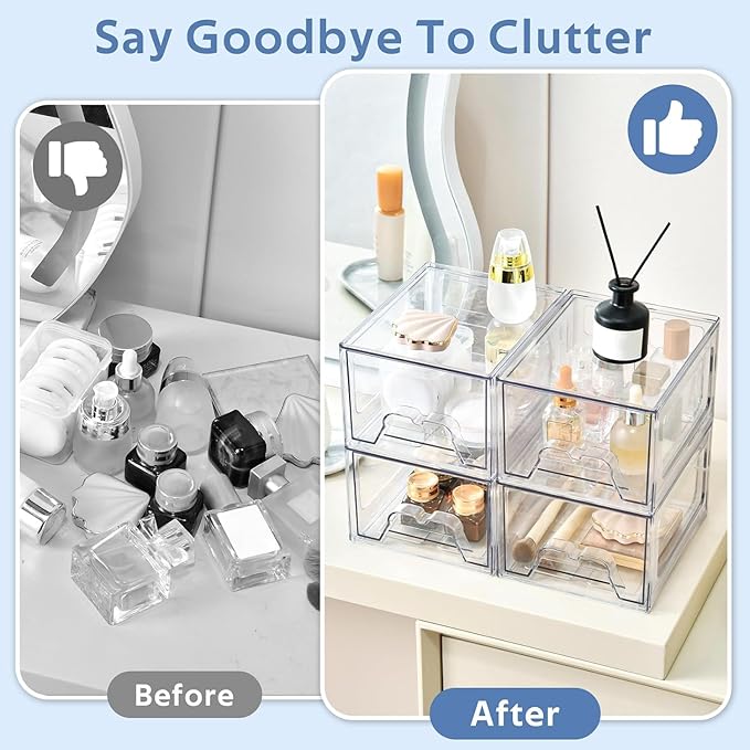 Plastic Drawers Storage, 8 Pack Clear Stackable Storage Drawers