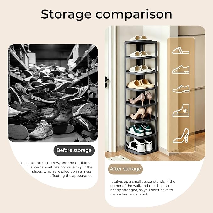 UFORU 9 Tier Vertical Shoe Rack,Corner Shoe Organizer for Entryway,Narrow Free Standing Shoe Organizer for Small Spaces,Tall Shoe Rock for Closet,Easy Assembly Shoe Storage Stand