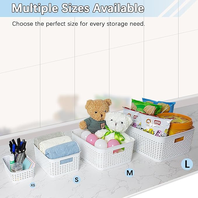 Plastic Storage Baskets for Cabinets, Green, XS-3PACK