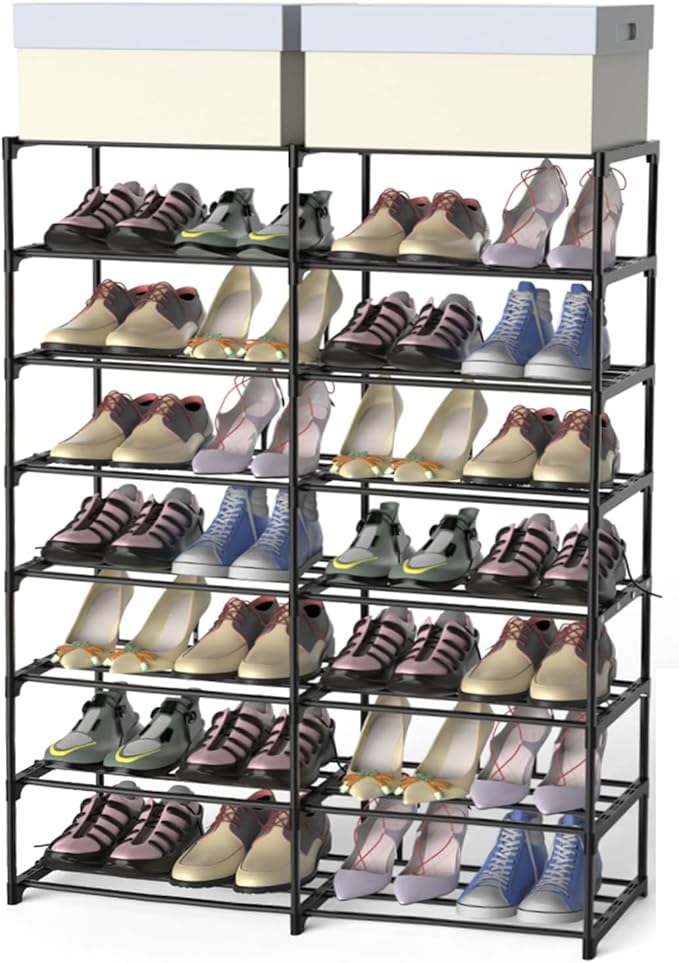 Large Shoe Rack Organizer, 2-Row 8-Tier Tall Shoe Storage Shelf for Closet