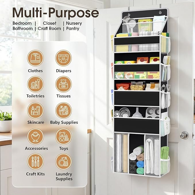 5-Tier Over the Door Organizer for Hanging, 1 Pack, Black