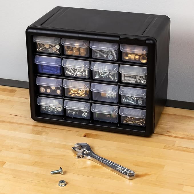 16-Drawer Plastic Drawer Storage Cabinet for Garage Organization, 10116 Black