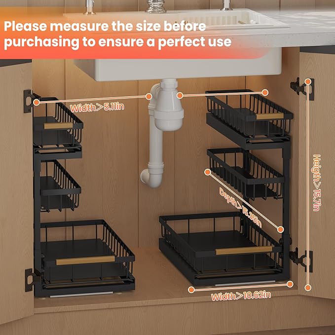Under Sink Organizer and Storage for Bathroom and Kitchen - 1 Pack 3 Tier Under Cabinet Pull Out Shelf Organizers - Slide Out Drawer Organization for Home Cabinets Shelves and Drawers