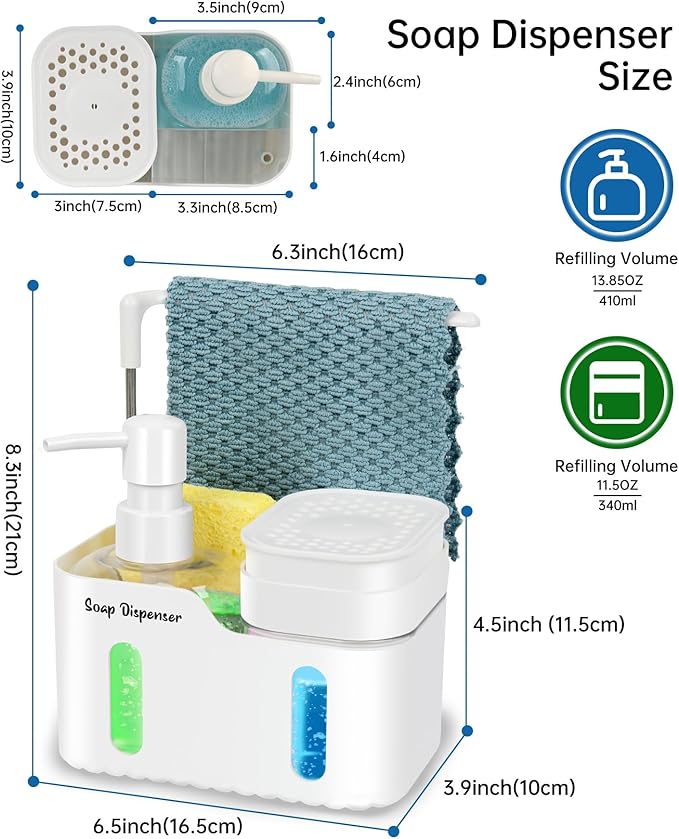 Hand Soap and Dish Soap Dispenser Set for Kitchen, White