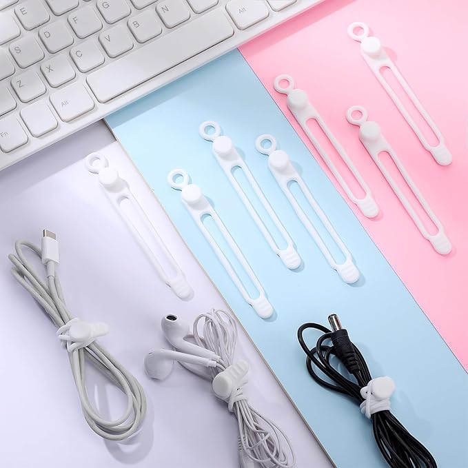 Nuanchu 40 Pcs Silicone Cable Ties Reusable Holder Adjustable Straps Multipurpose Charging Cable Organizer for Fastening Charging Cords Wires(4.17 Inch,White)