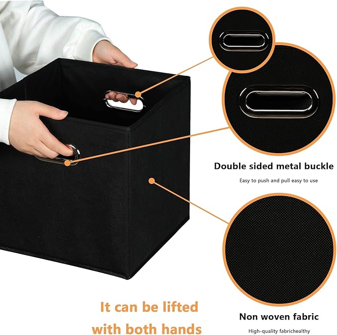 Fabric storage bins Cubes, Fabric Cube Organizer with Handle, Black